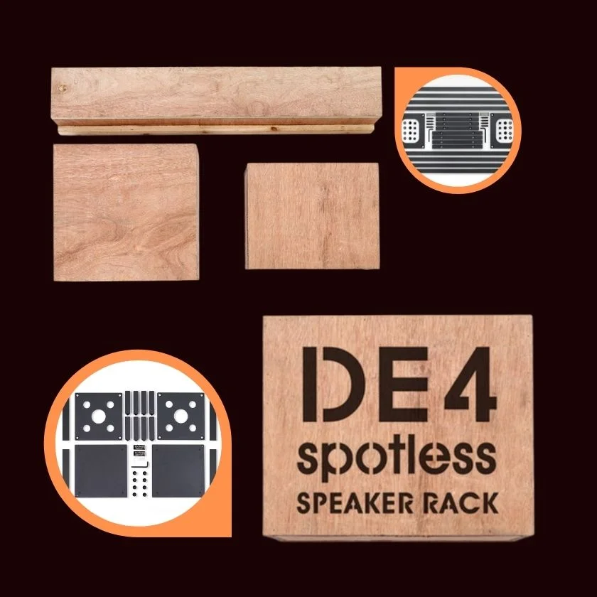 Spotless Speaker Racks wooden box packaging